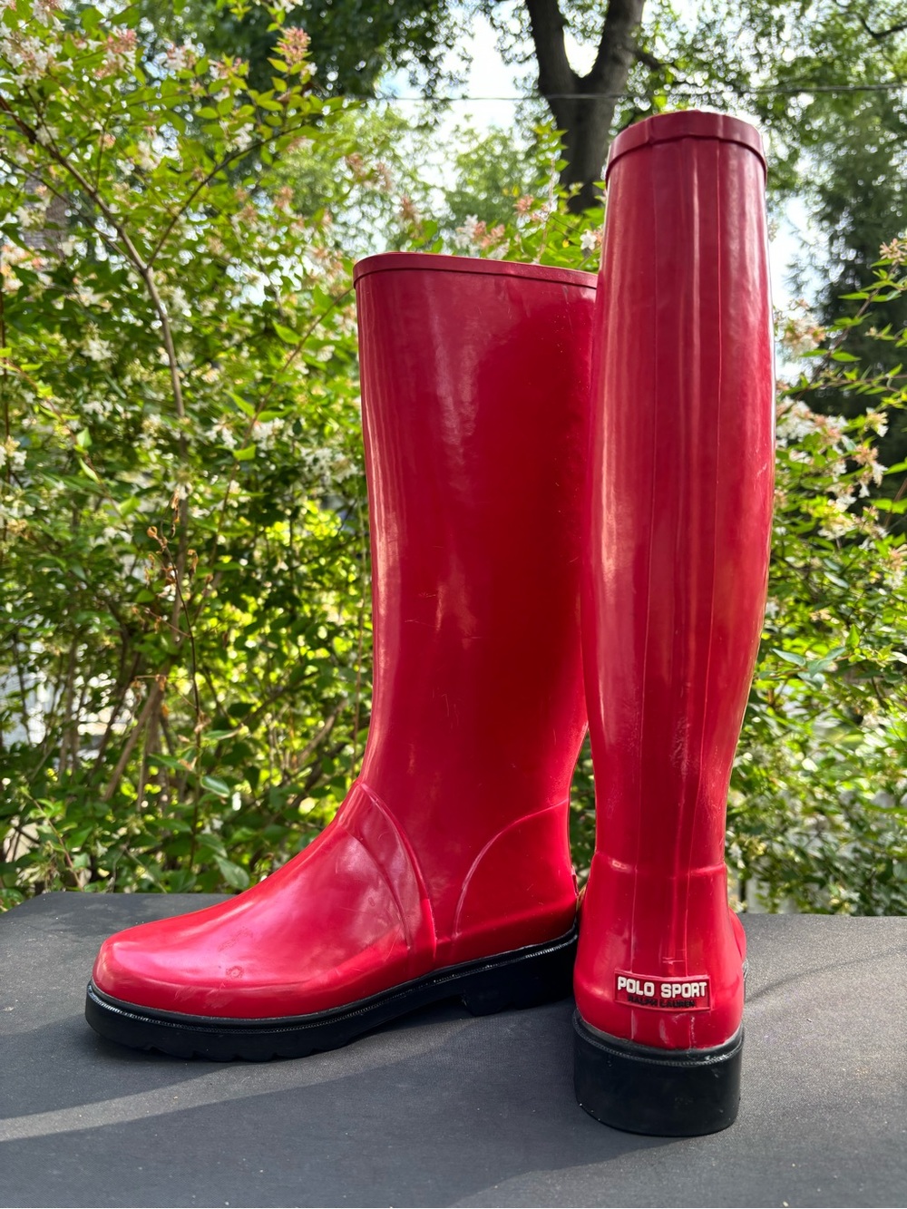 Polo by Ralph Lauren Red Women's Tall Rain Boots with Black Sole - Picture 2 of 10